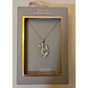 Silver Plated Cubic Zirconia Triple Butterfly Necklace Boxed Gift